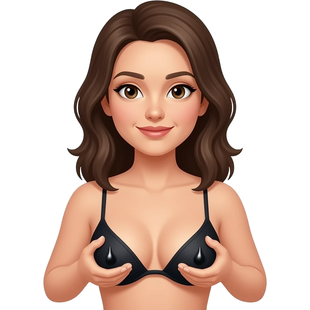 A women without bra pressing her big black nipples emoji