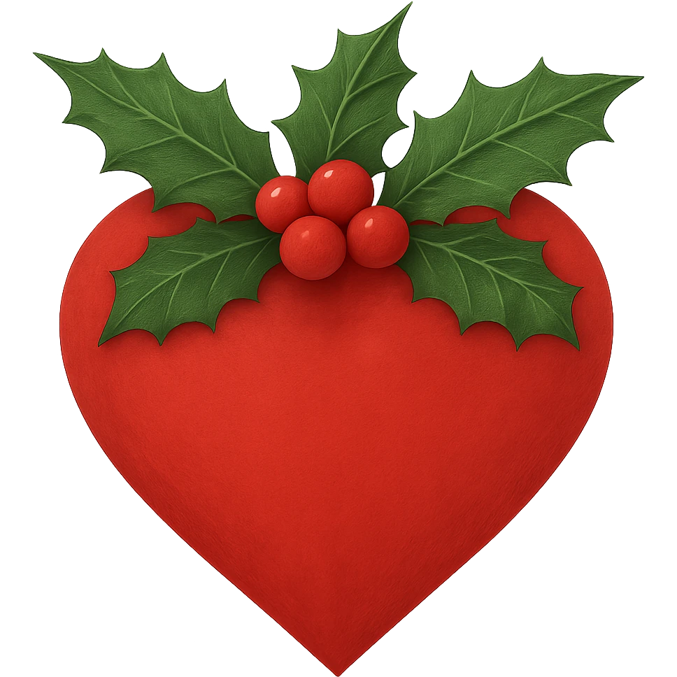 heart with Christmas theme, decorated with holly, red and green, remove background emoji