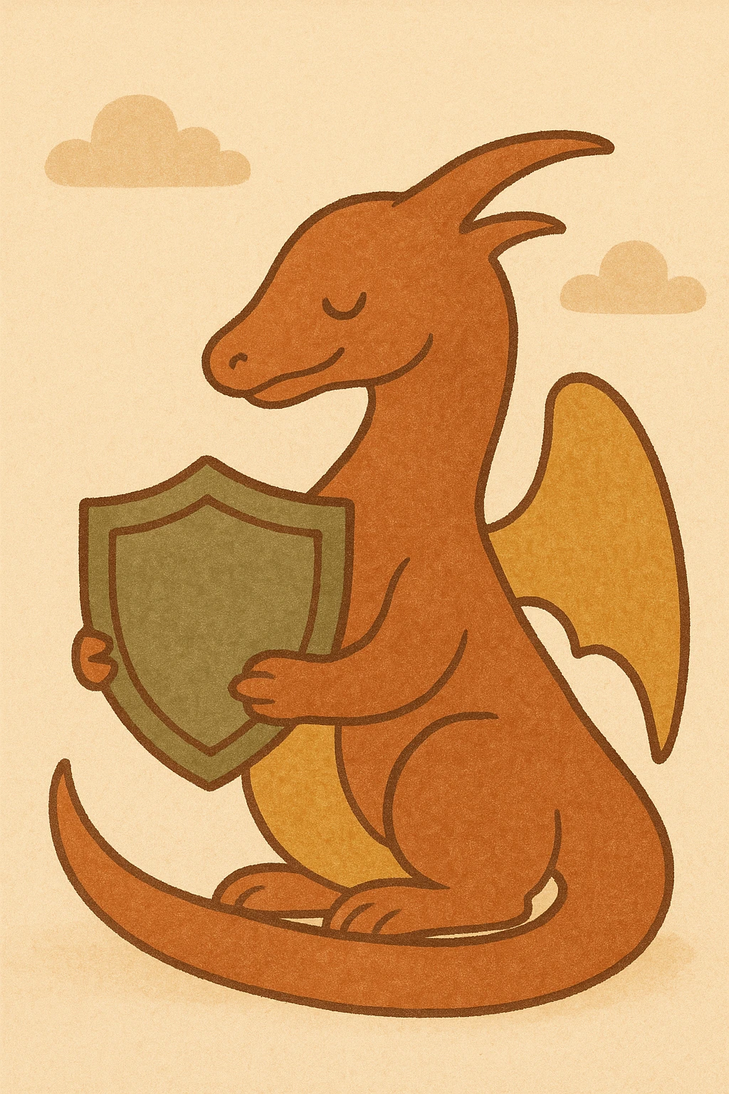Kali Linux dragon with a shield, flat vector style emoji