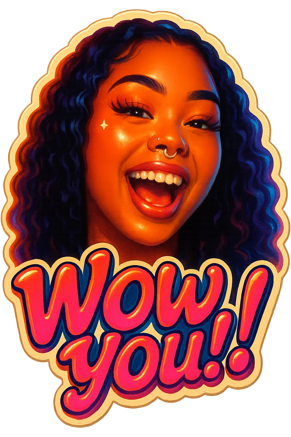 excited 
add the words W You!  in pink  emoji