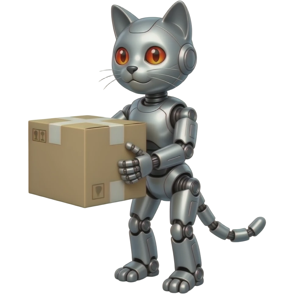 Realistic robotic delivery cat emoji