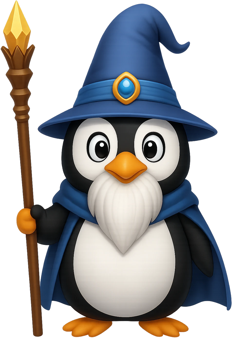 Create an apple style emoji of a penguin wizard with eyes open, keeping the transparent background as in the original image. emoji