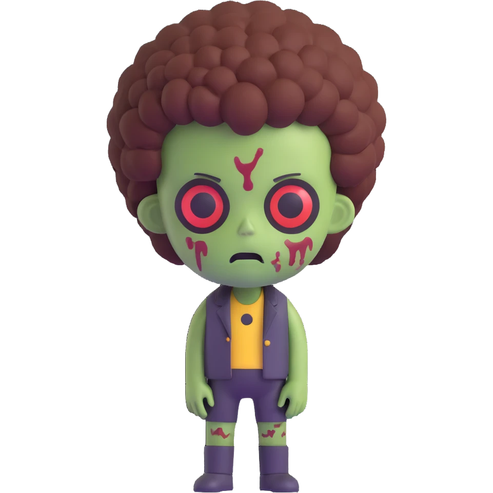 zombie boy with an afro, 3D emoji style emoji