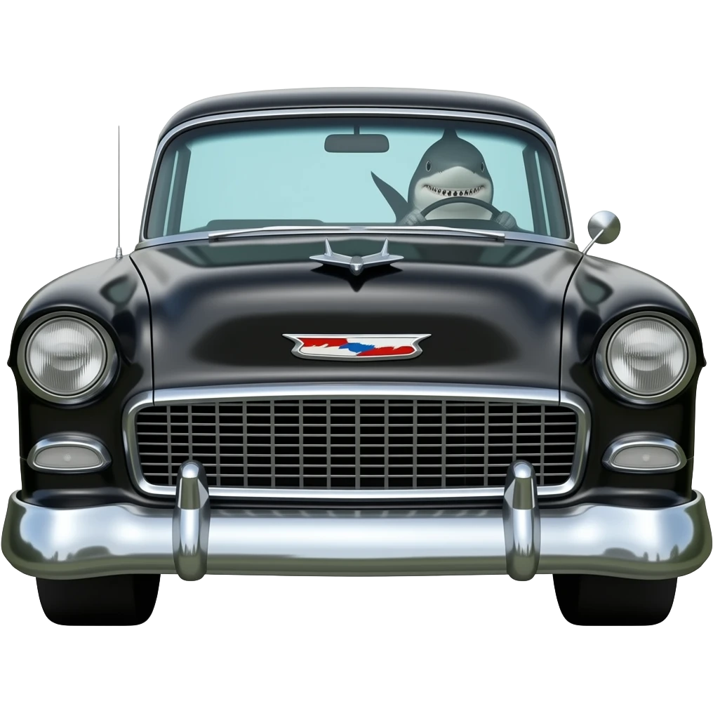 shark driving black 1955 chevy emoji
