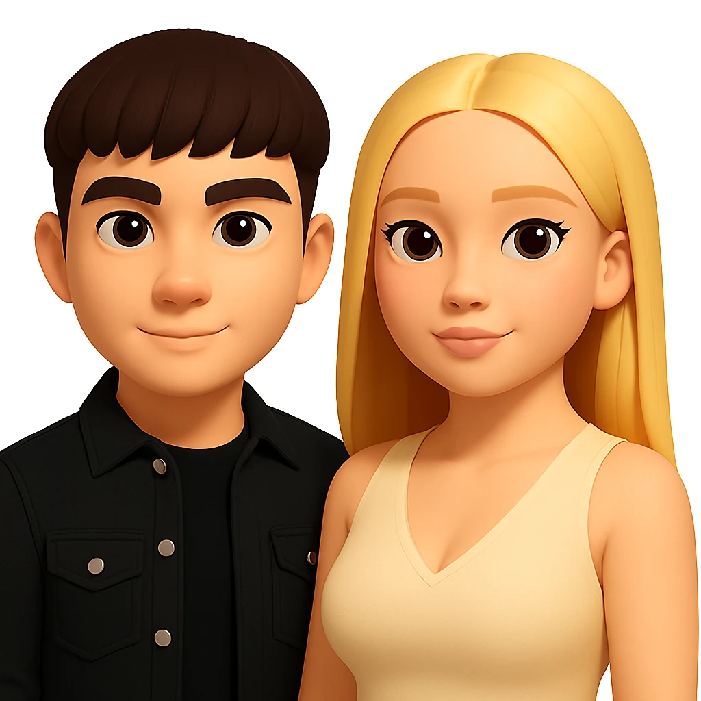 Slightly increase the volume of the upper body of the girl and turn her to face forward, maintaining the look and feel of the 3D emoji style. Transparent background. emoji