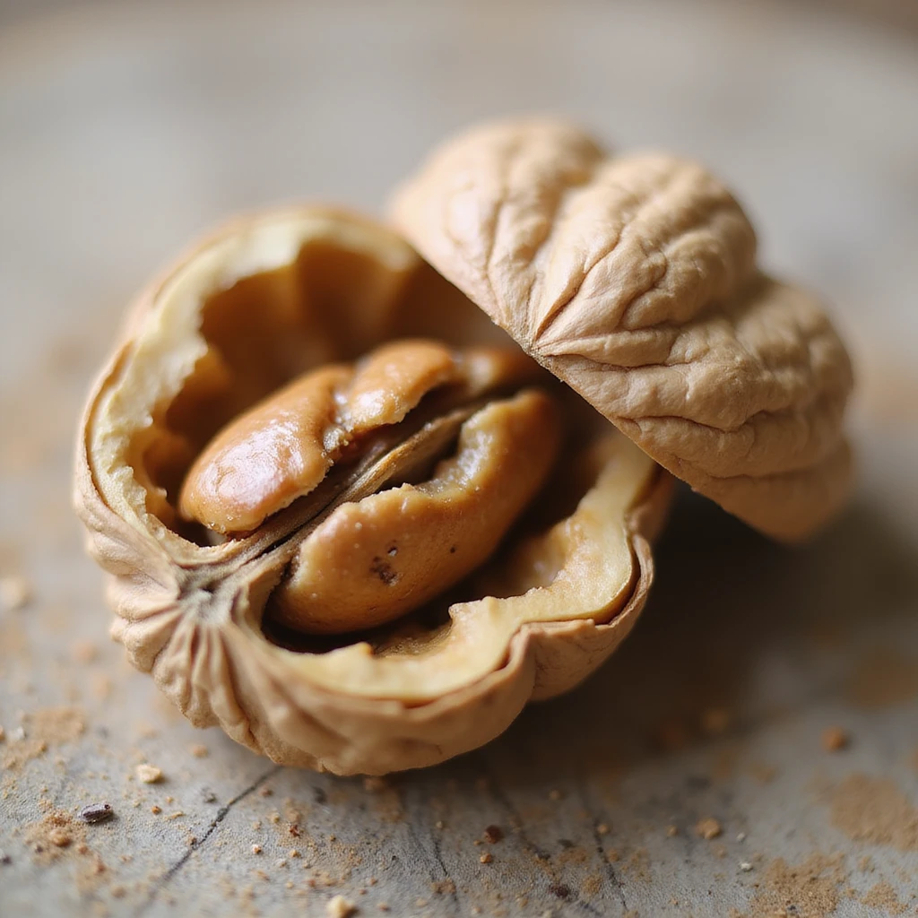 a walnut cracked open, showing the inside, clean background emoji