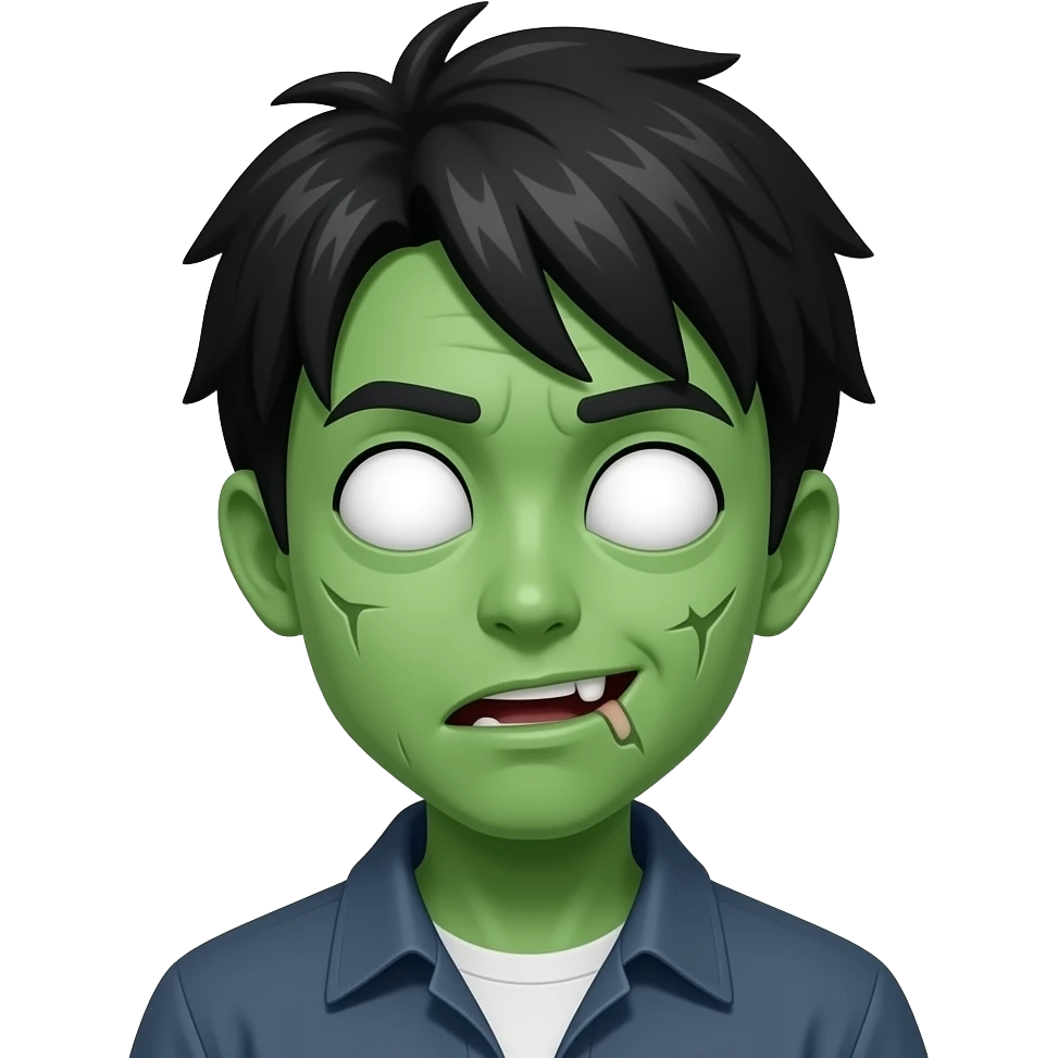menino zombie cor de pele verde japonês com luzes brancas emoji