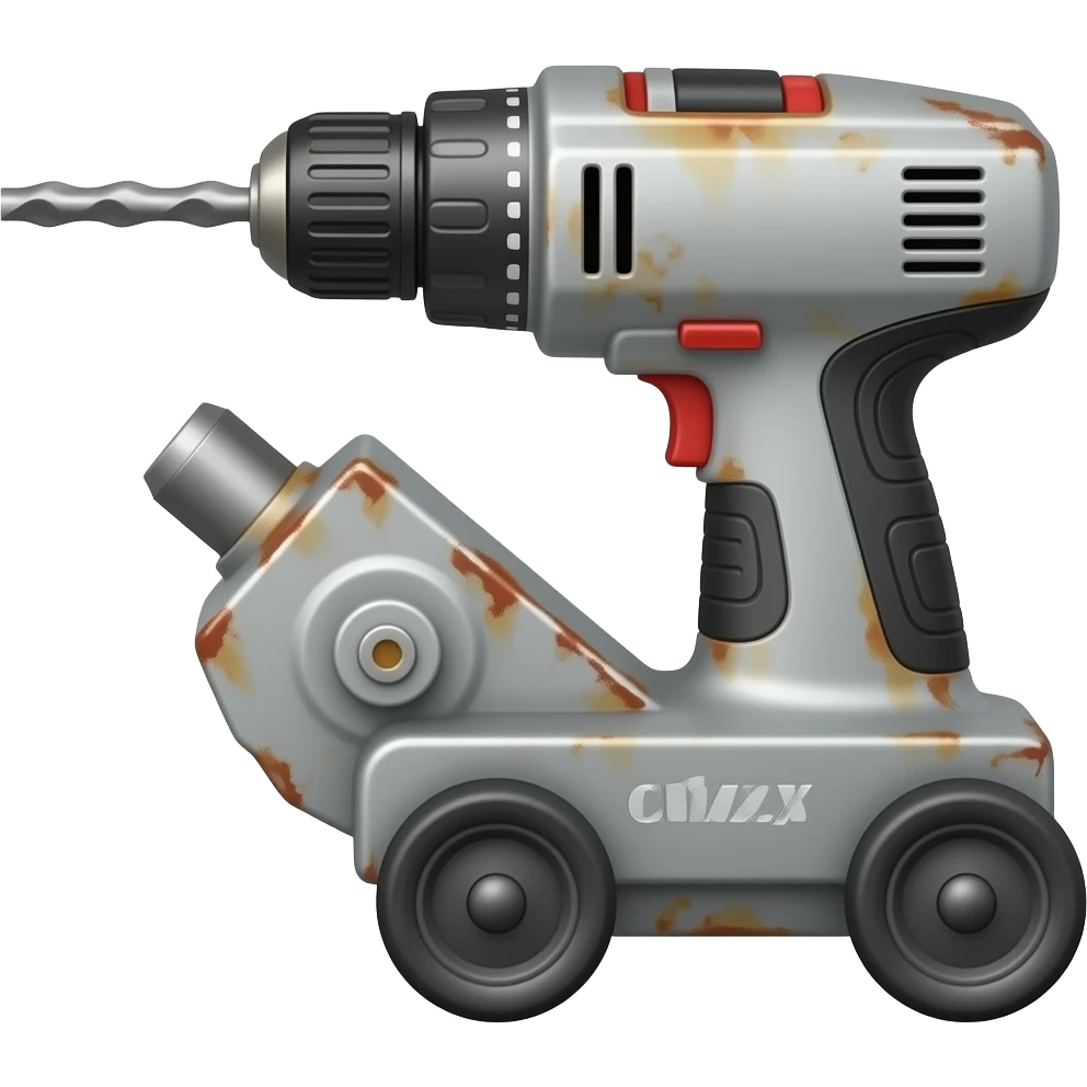 rusty drill machine on wheels emoji