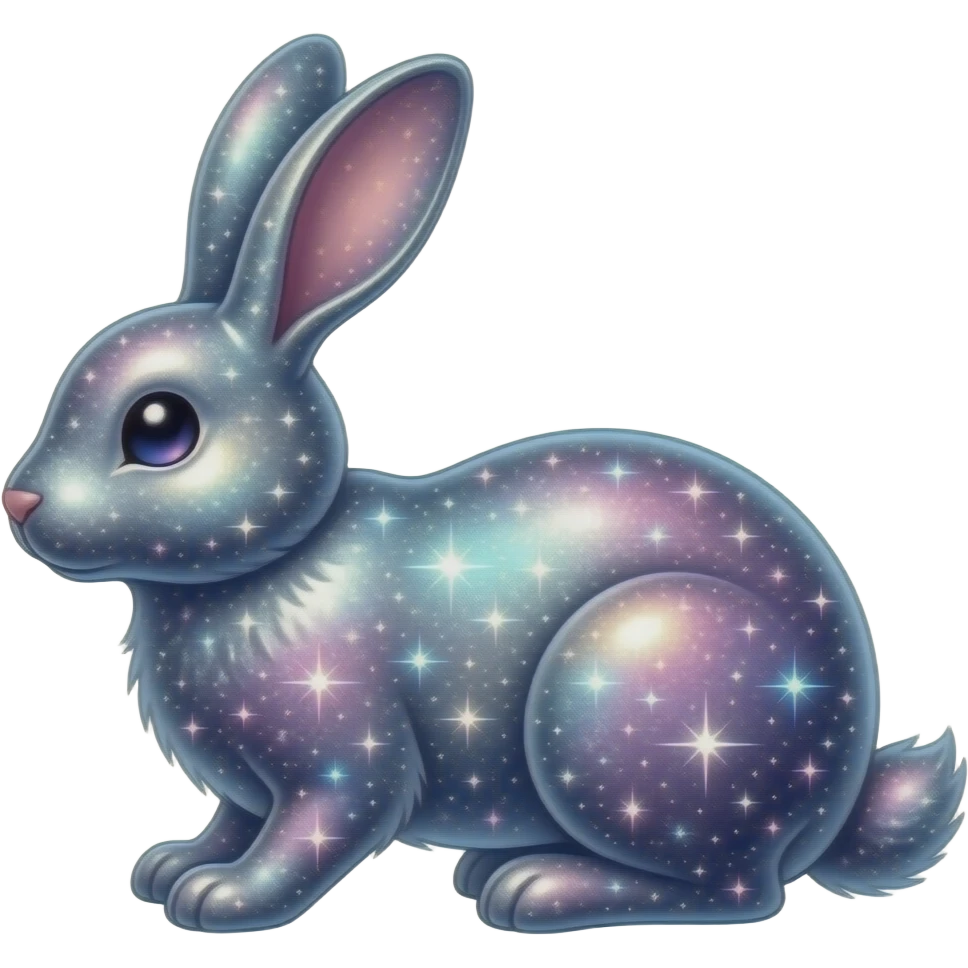 Celestial bunny, shimmering shiny galactical starry sparkling, full body emoji
