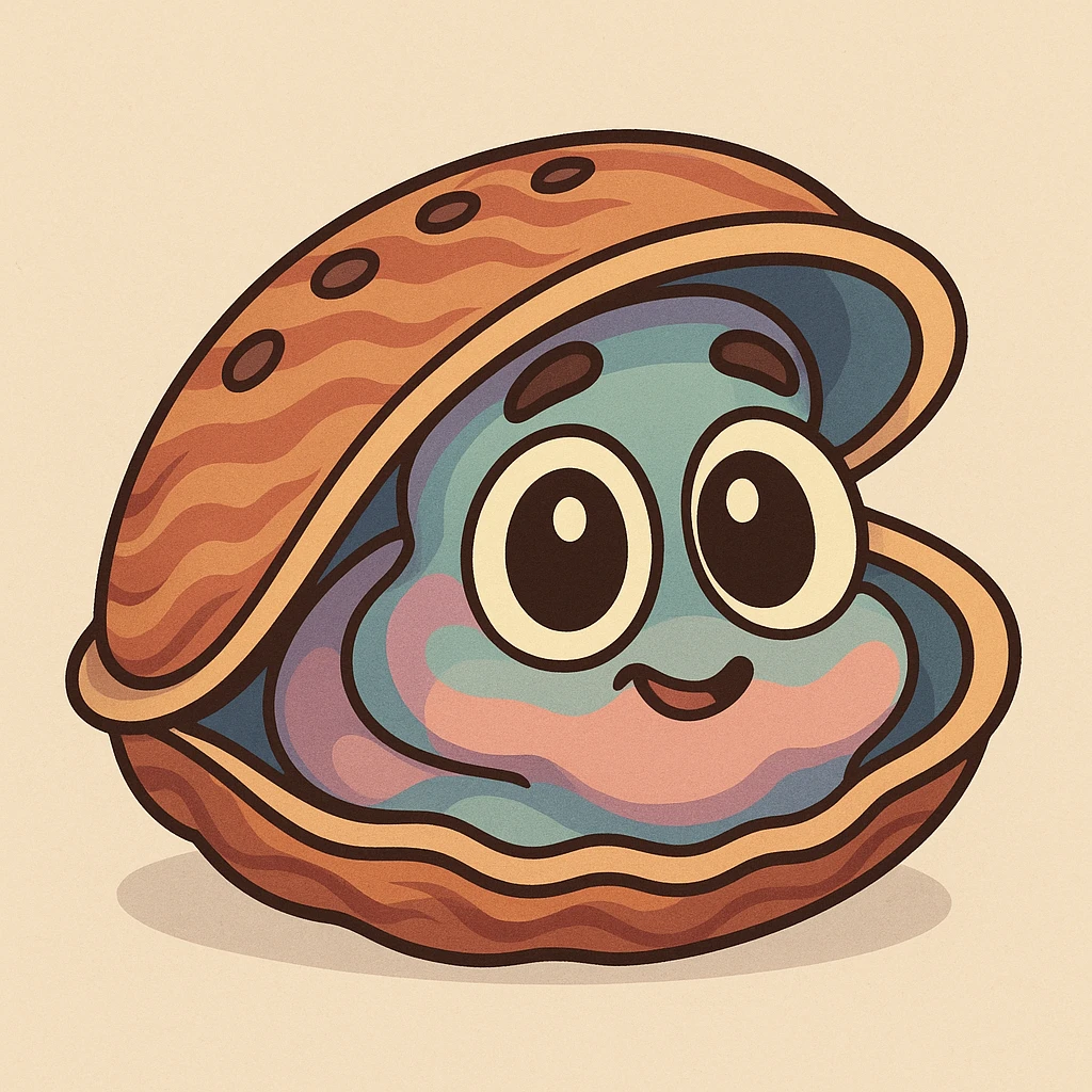 stylized cartoon abalone with big eyes, cute and colorful emoji