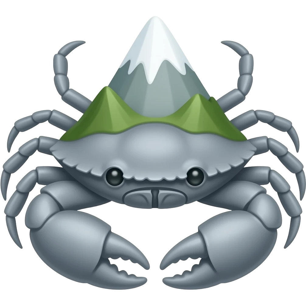 A gray crab facing forward with a mountain on his back emoji