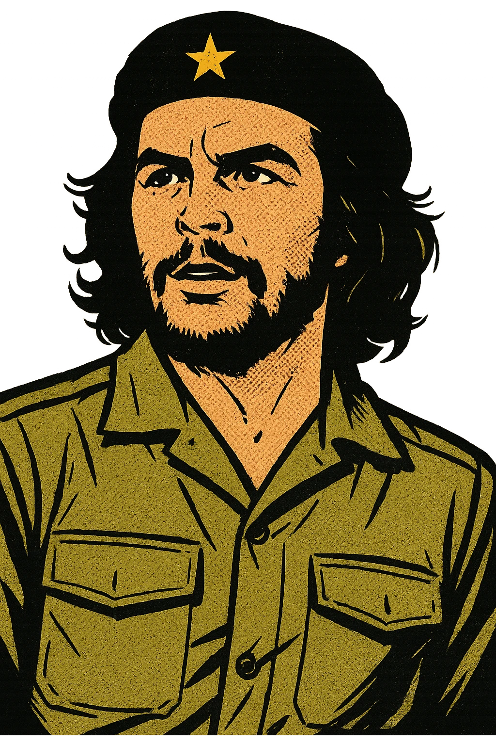 A person who looks like Che Guevara looking revolutionary emoji