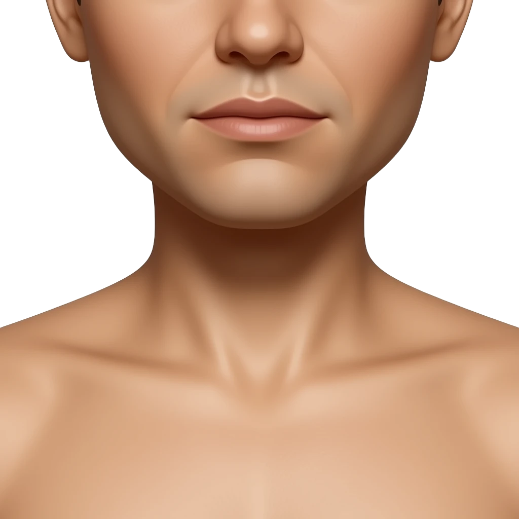 Close-up of a person’s neck and upper chest showing hyperpigmentation, darker skin tone concentrated around the neck folds and extending to the collarbone area, visible uneven skin tone and texture, natural lighting emoji