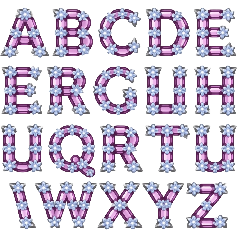 beautiful gemstone shiny floral alphabet set emoji
