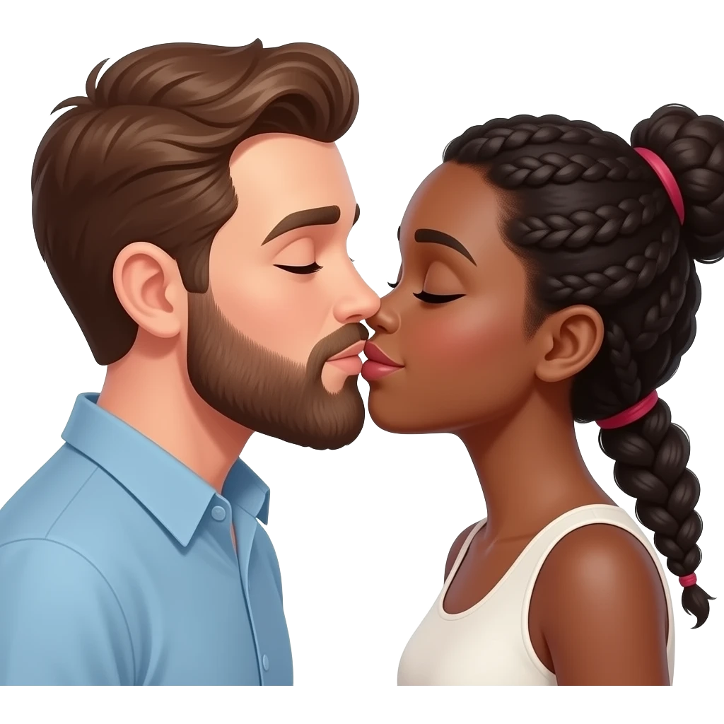 white man with brown beard kissing black woman emoji