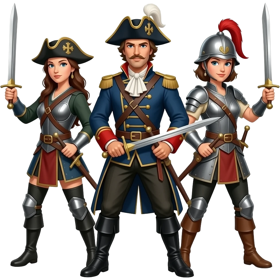 three musketeers. one guy and two girls emoji