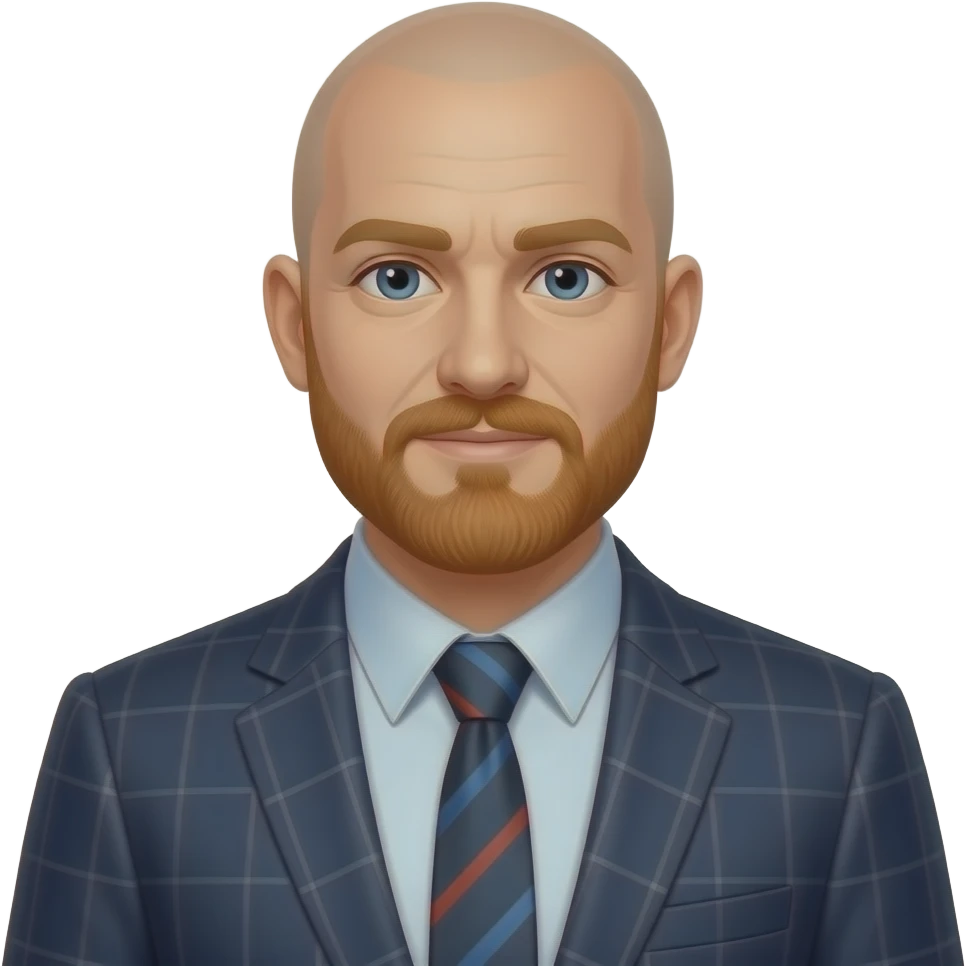 bald man with ginger beard in suit jacket an shirt, no tie emoji
