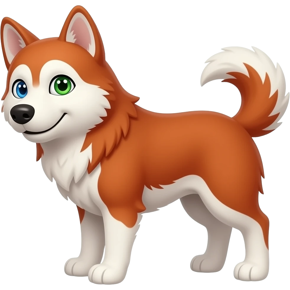 Red haired husky with a blue left eye and a green right eye emoji