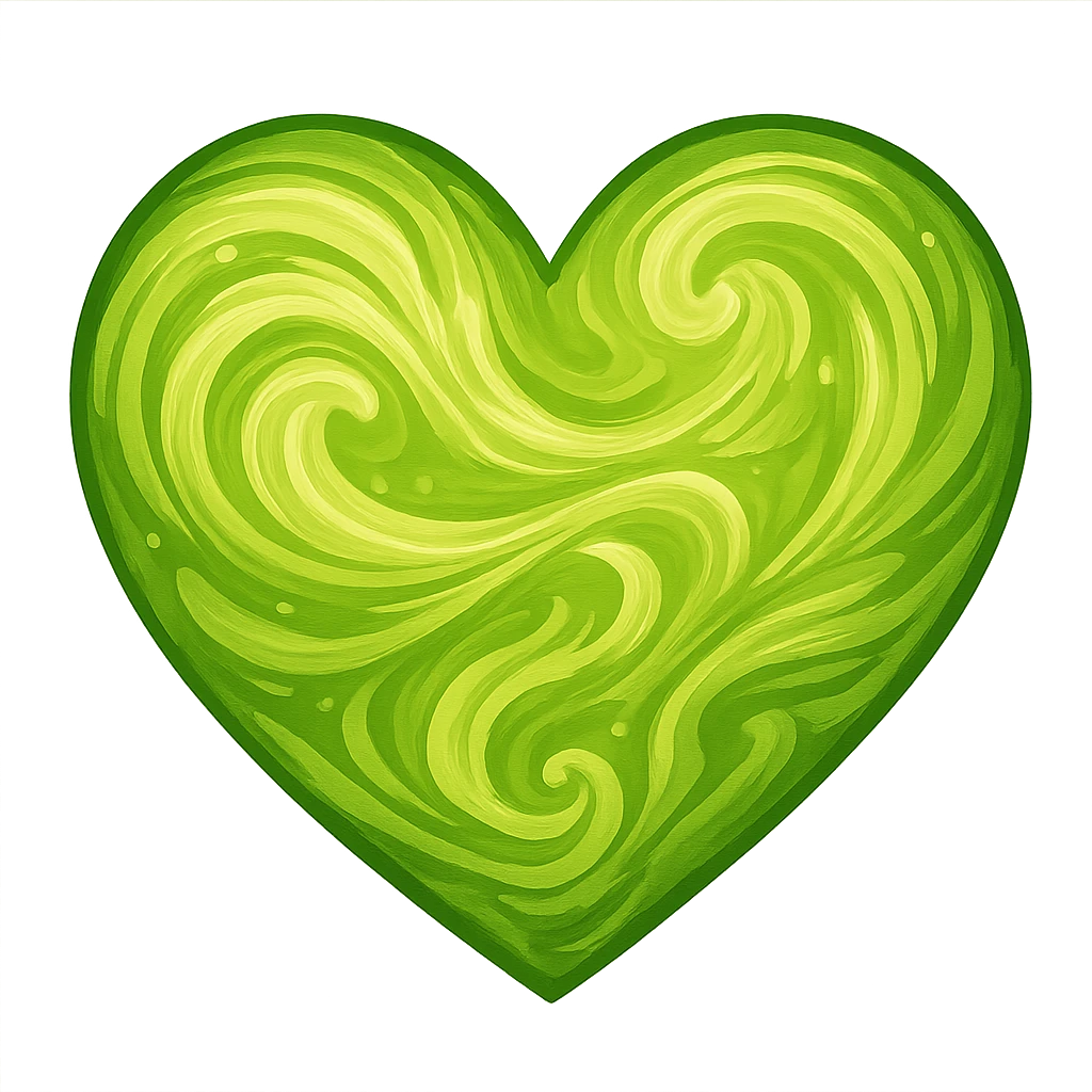 heart with a swirling lime pattern, digital illustration emoji