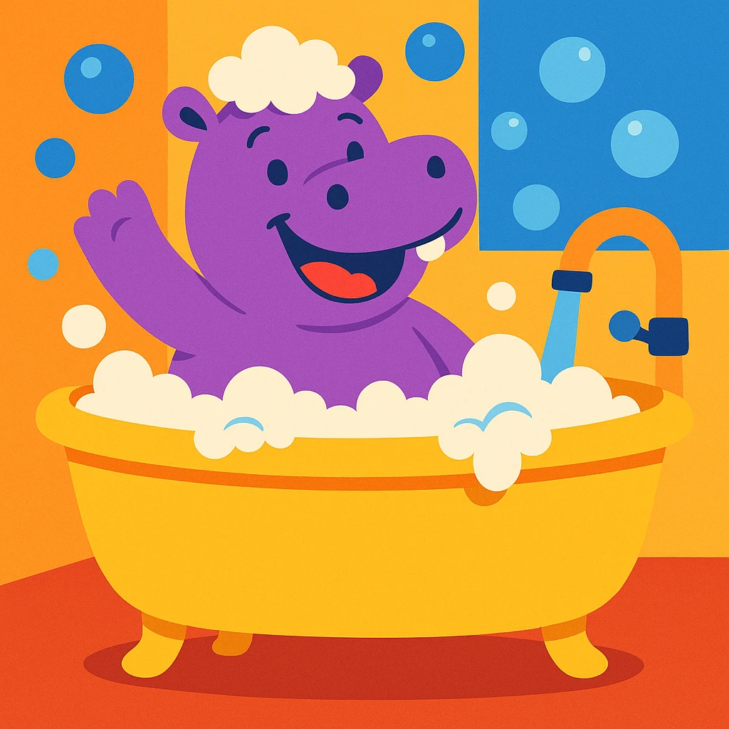 happy hippo with bubbles in bathtub emoji