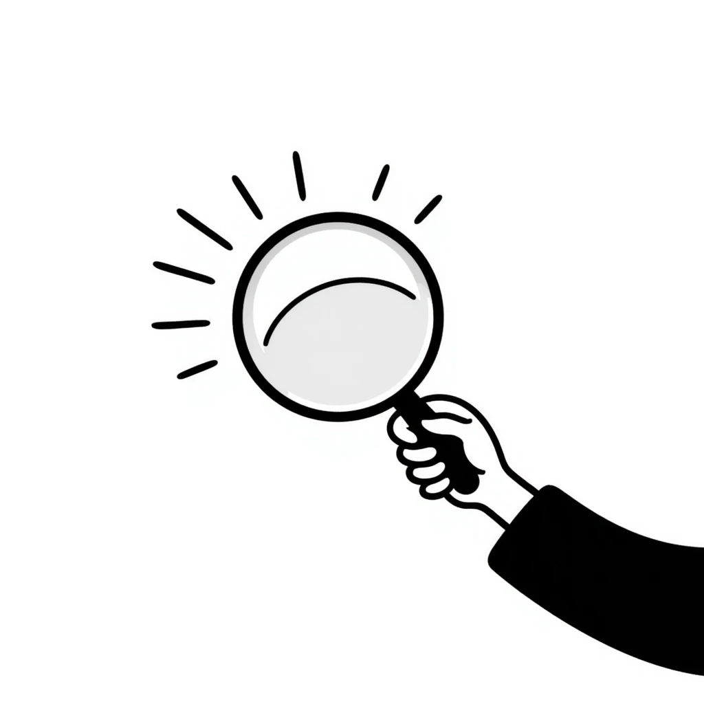 A hand-drawn magnifying glass with search lines emoji