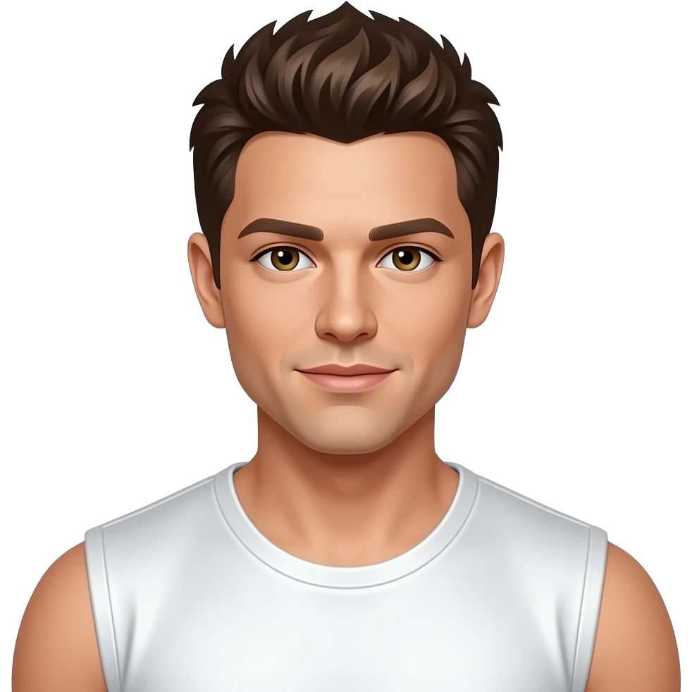 Drew Lachey from 98 Degrees with hazel eyes, brown short spiky hair, white metallic sleeveless shirt emoji