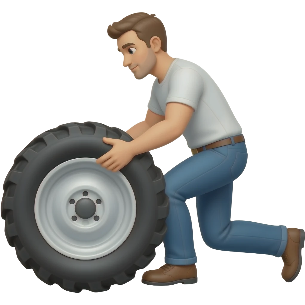 a man turning a tractor tire but the tire is horizontaly emoji