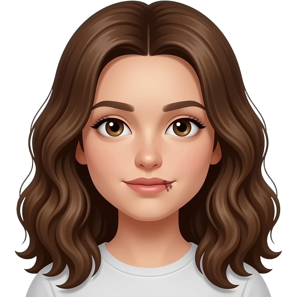 fille avc les cheveux chatins bouclee long peaux mate grains de beauté au dessus de la bouche en dessous du nez emoji