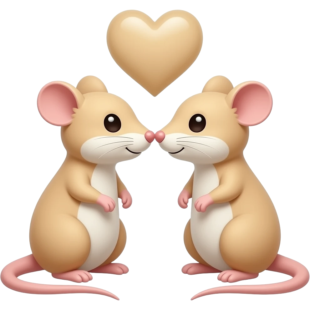 two beige rats with beige hearts are kissing emoji