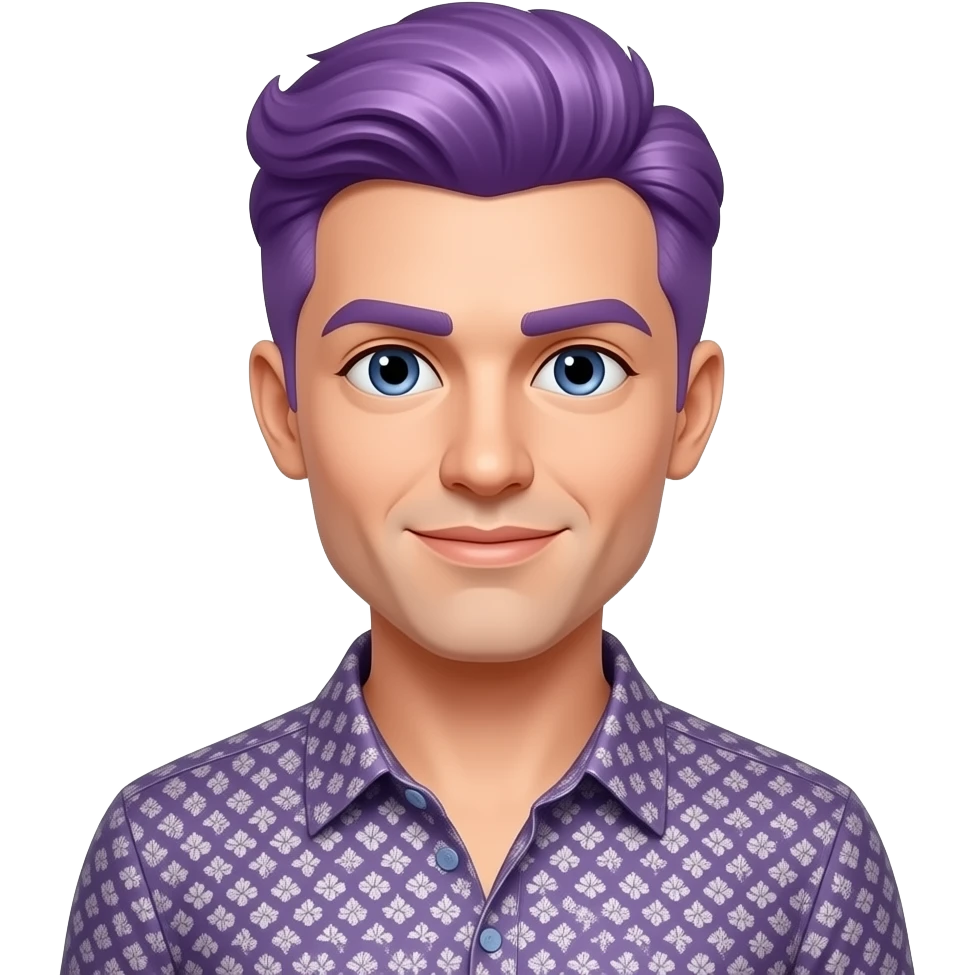 man with side puff purple hairs wear a styliish dress emoji