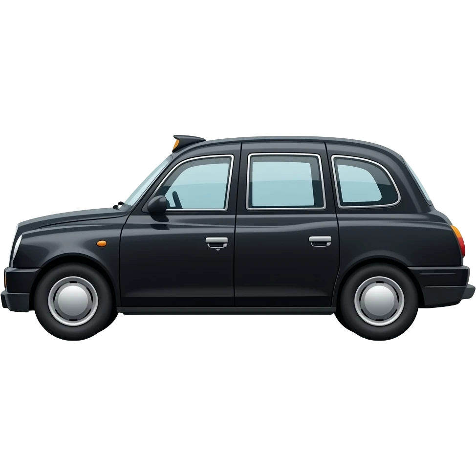 Elegant Classic London black cab, isolated, from the Side, no background, no street, no scenery, iconic taxi look emoji