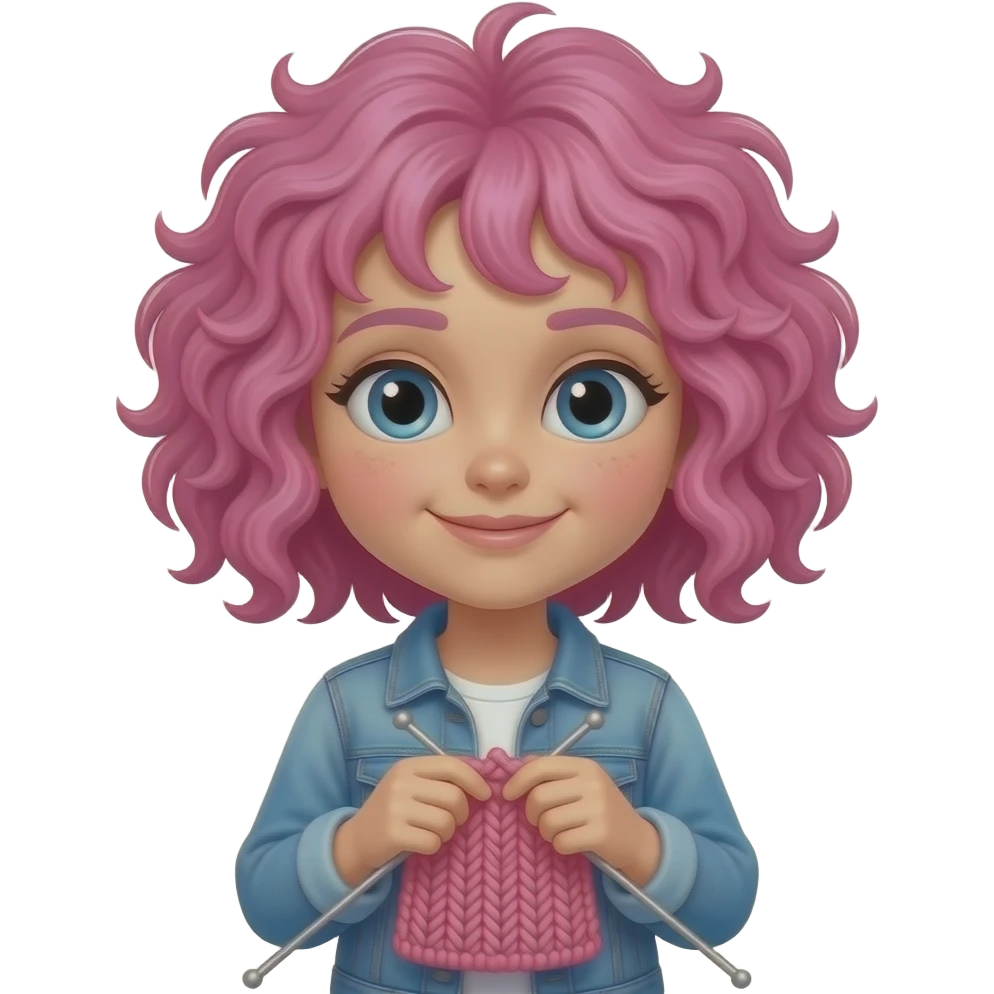 Funky Pink hair knitting emoji