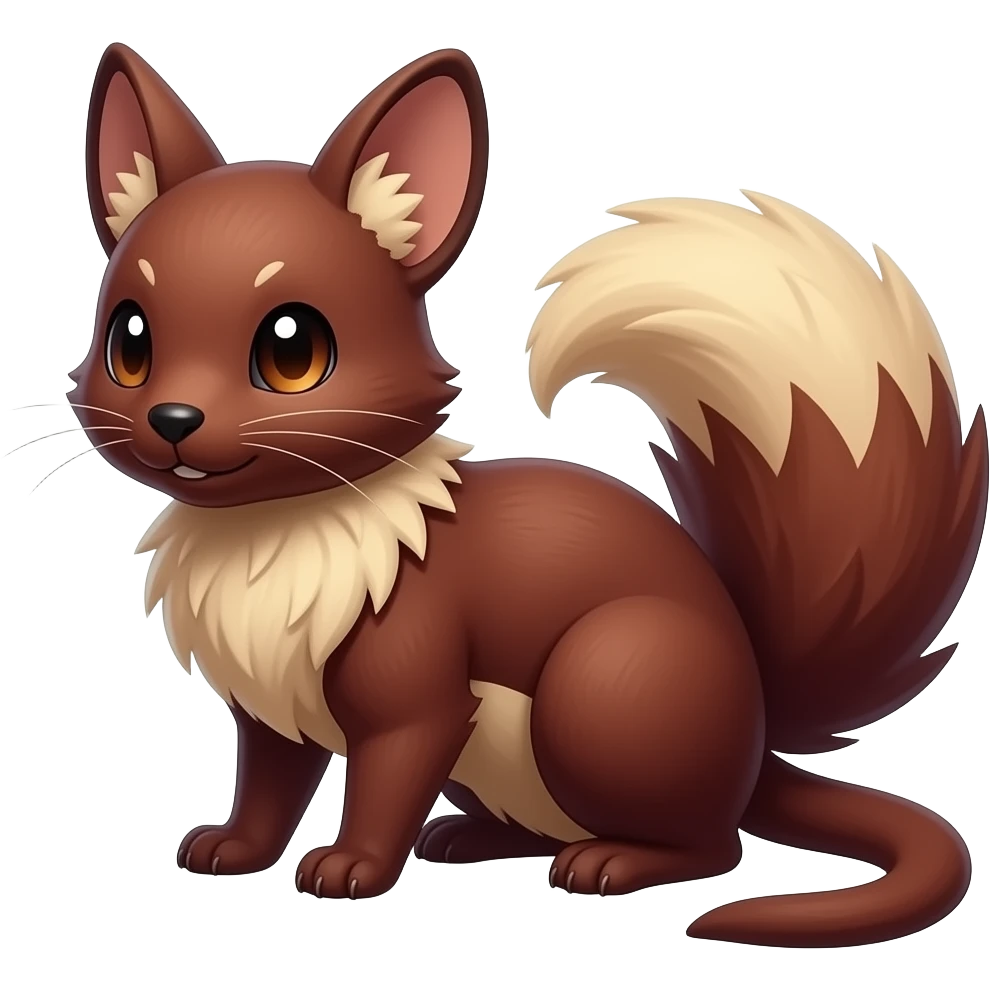 Dark Brownish red soft natural realistic romantic vintage antique divine beautiful elegant pretty precious cute young youthful Fakémon-Pokémon-alien-Furret-feline-rodent-hybrid-creature (full body) emoji