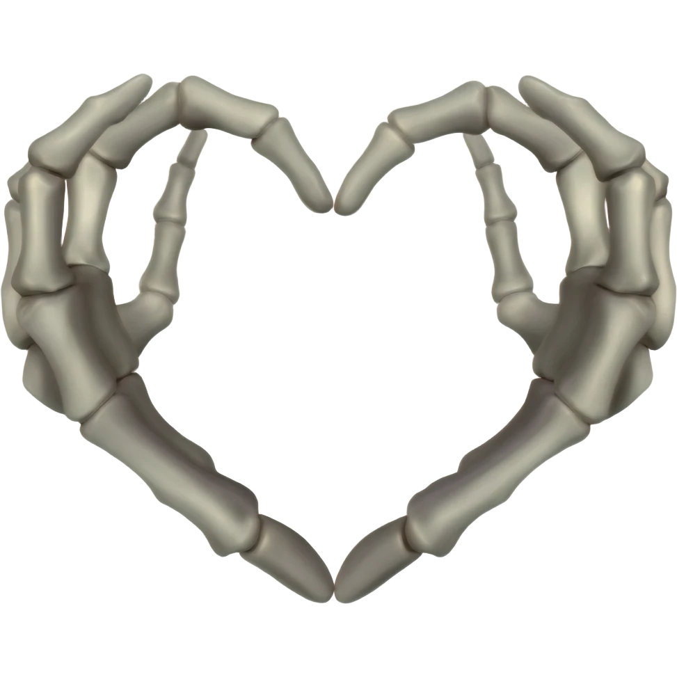 A skeletons hands shaped as a heart emoji