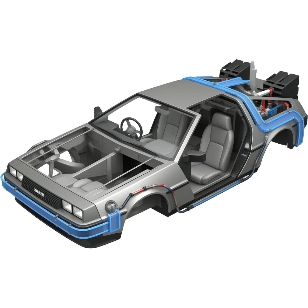a partially assembled delorean car emoji