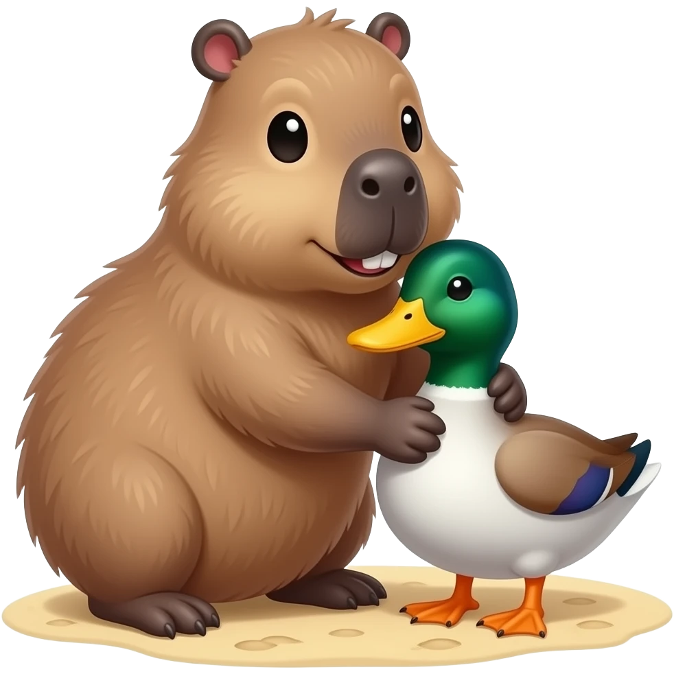 Make a capybara hugging a duck kawwaii emoji