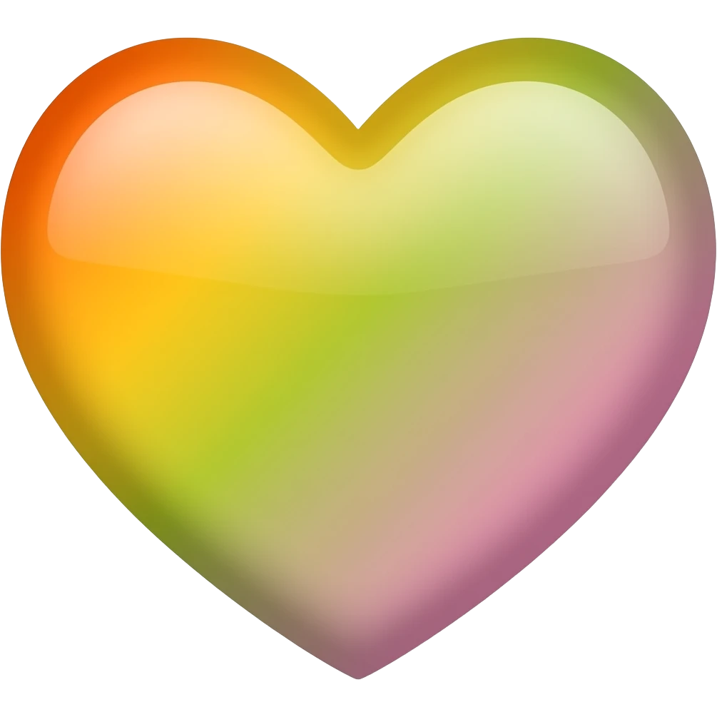 Orange, yellow, olive green, light pink Multicolored heart emoji