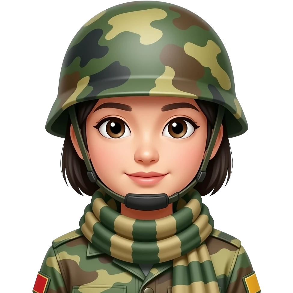 Asian girl with army helmet and scarf emoji