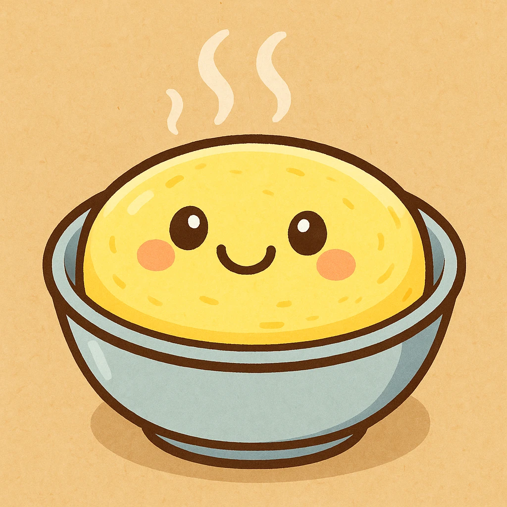 steamed egg, cartoon style, smiling face, in a small dish emoji