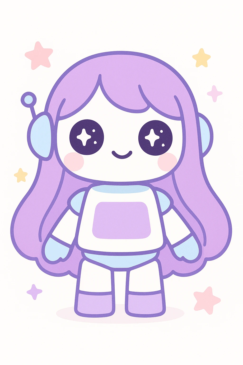 futuristic robot with long purple hair, glowing eyes, sci-fi anime style emoji