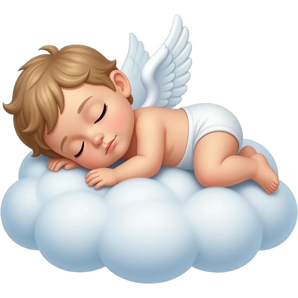 Realistic Photo of pale cupid asleep lying on a cloud emoji