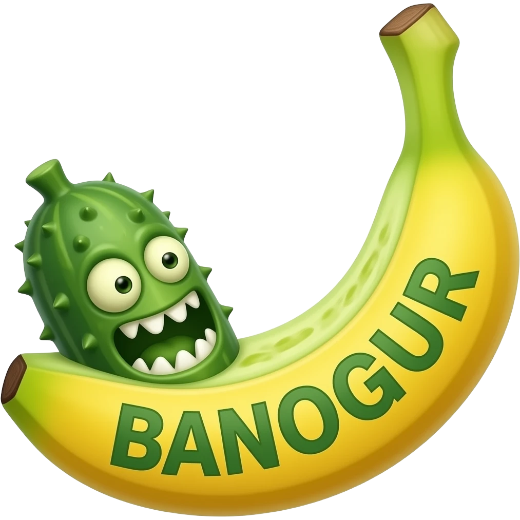 ZOMBIE toothy funny prickly cucumber-banana with the inscription-text "BANOGUR". emoji