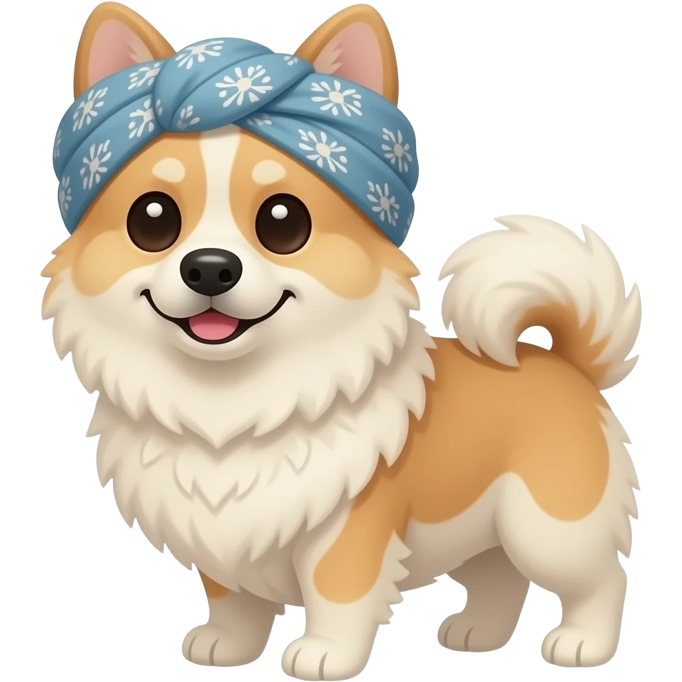 A stefie dog wearing a turban smiling sheepishly emoji