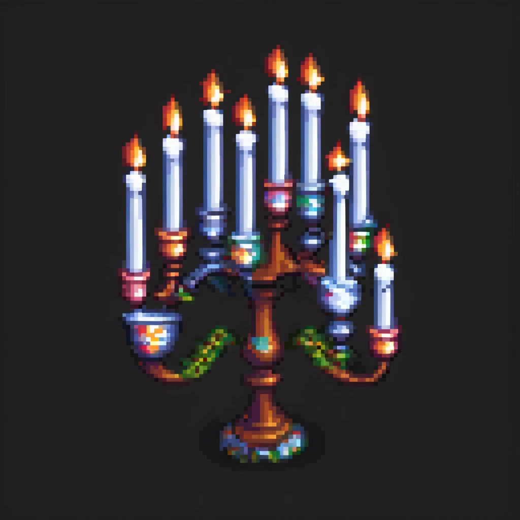 pixel art candlestick pattern, with grid background, retro style emoji