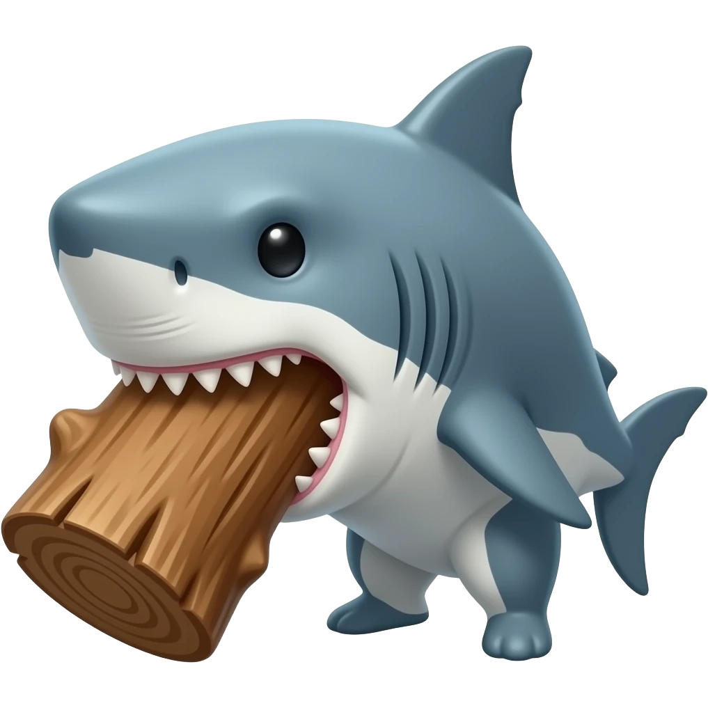 a shark eating a large piece of wood emoji