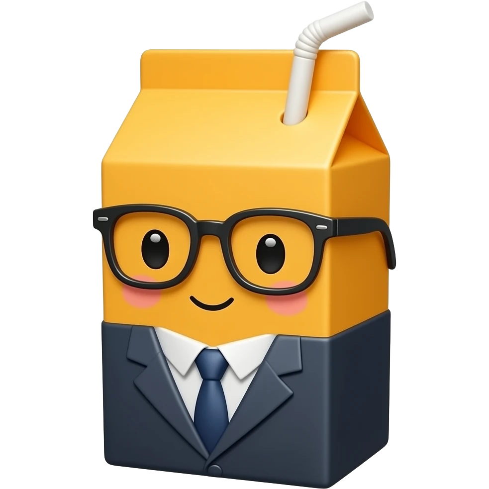 Cute juice box with eyeglasses, wearing a business dress emoji