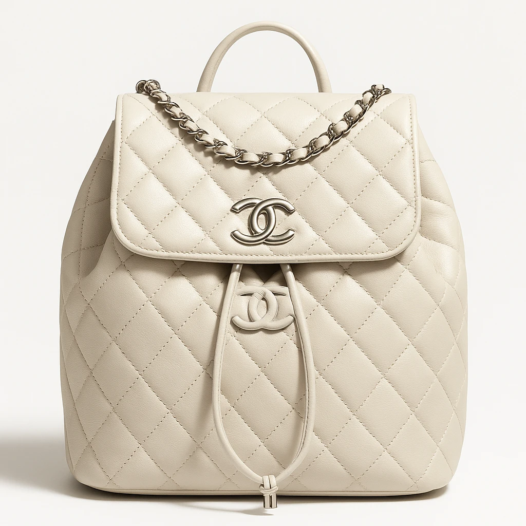 Chanel Urban Backpack, luxury designer bag, quilted leather, iconic CC logo, modern and chic, fashion accessory, white background emoji