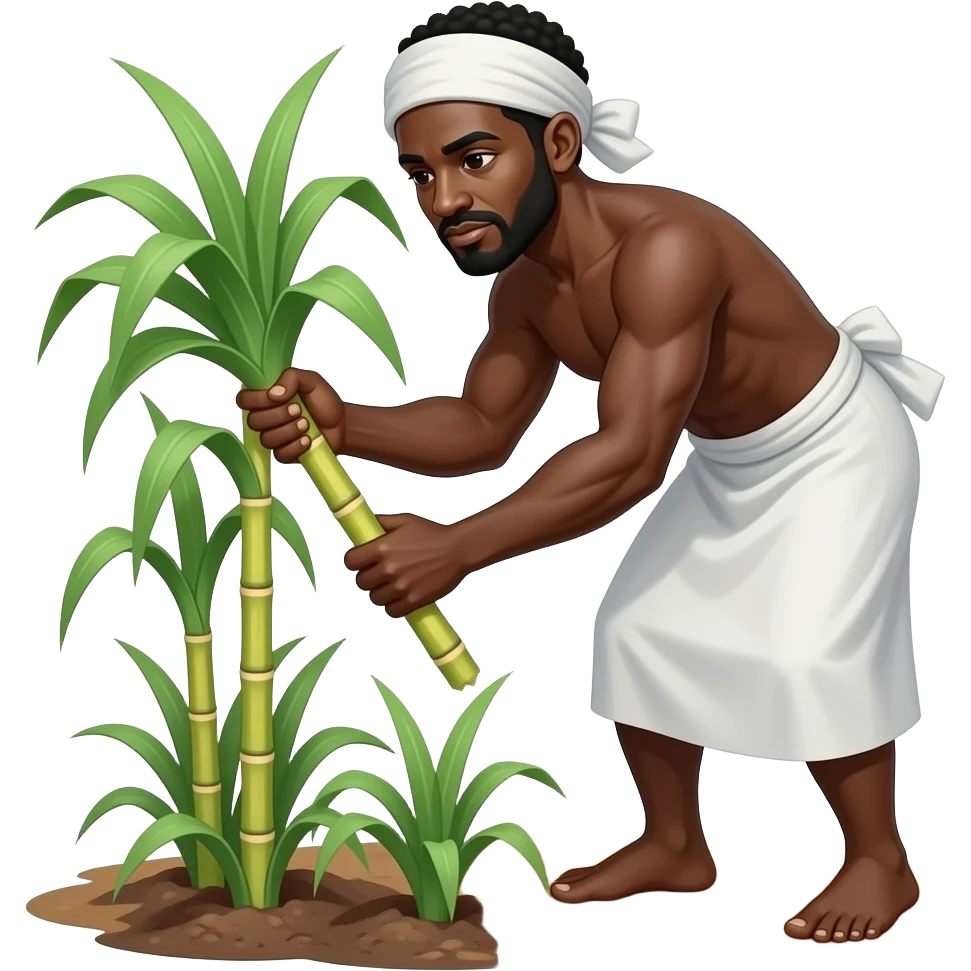 Sad black slave wearing only a white bottom cultivating sugar cane emoji