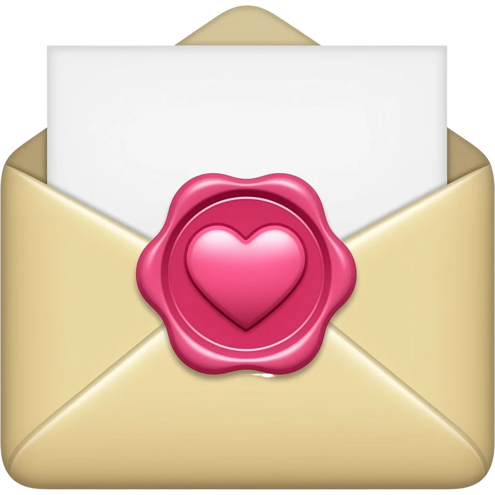 email envelope, beige with pink heart seal emoji