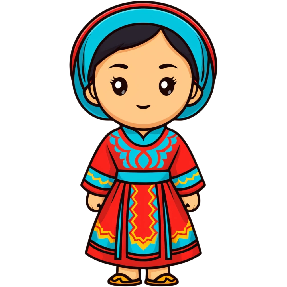 Happy Kazakh girl in colorful traditional dress emoji